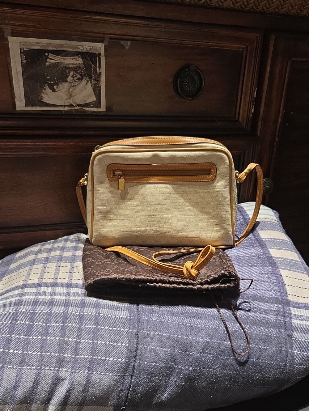 Vintage Gucci Beige & Tan Micro Monogram Tote with Gold Hardware